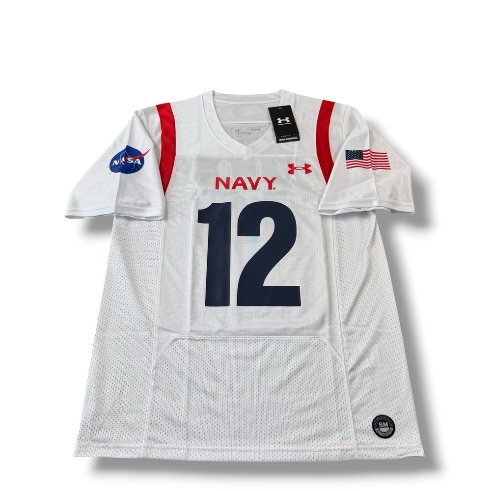 NWT Under Armour Navy Midshipmen NASA Space Collection White Jersey #12 Mens S